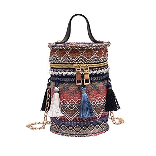 Sac à bandoulière cylindre style national pour femme avec détails de gland