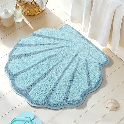 UNIBATH Seashell Bathroom Rugs Non Slip Washable, Blue Bathroom Rugs, Ocean Decor Shell Bath Mat...