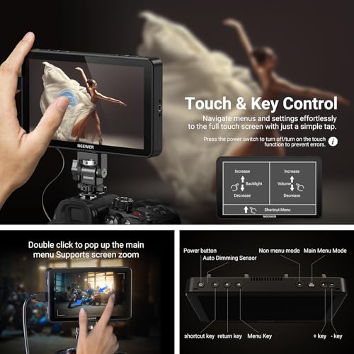 Image of NEEWER F600 7 inch Camera Field Monitor, 2400nit HD 1920x1080 IPS Touch Screen with 3D LUT, 4K HDMI Loop in /Out with Peak Focus DSLR Video Assist HDR Waveform, Cold Shoe Mount, Battery Not Included