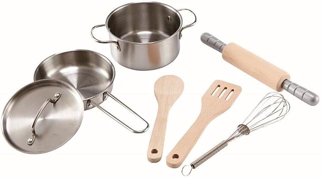 Hape E3137 Chef's Cooking Set - Child Safe Pots, Pans and Utensils - Wooden Kitchen Accessories
