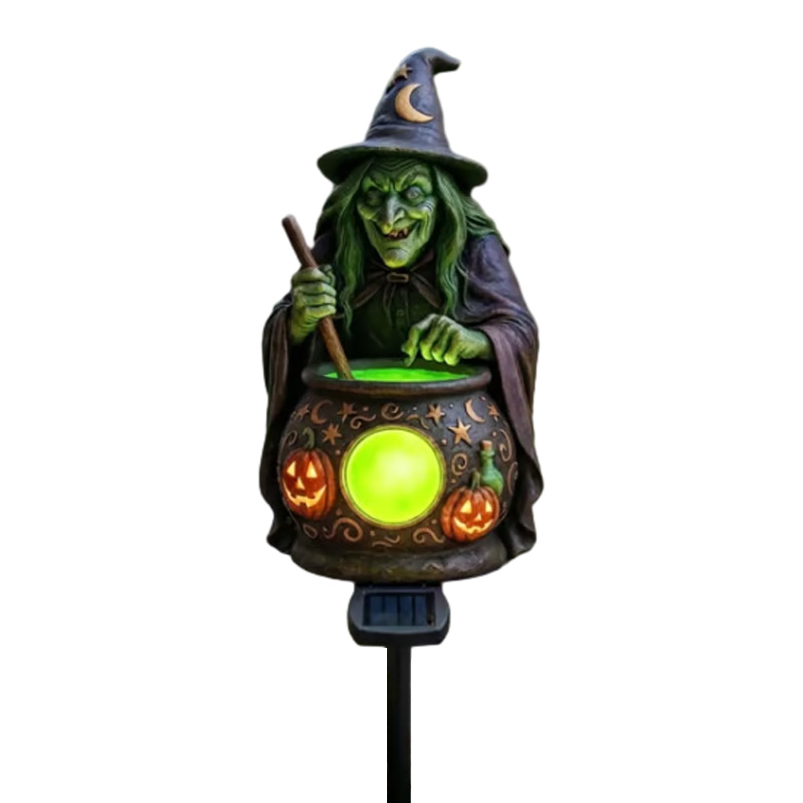 RetroNest Solar Witch Cauldron Garden Stake Light, Outdoor Halloween Lamp