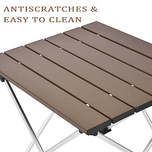 Image of Grope Small Folding Camping Table with Aluminum Table Top, Beach Table for Sand with Carrying Bag,Prefect for Outdoor, Picnic, BBQ, Cooking, Festival (Coffee-M)