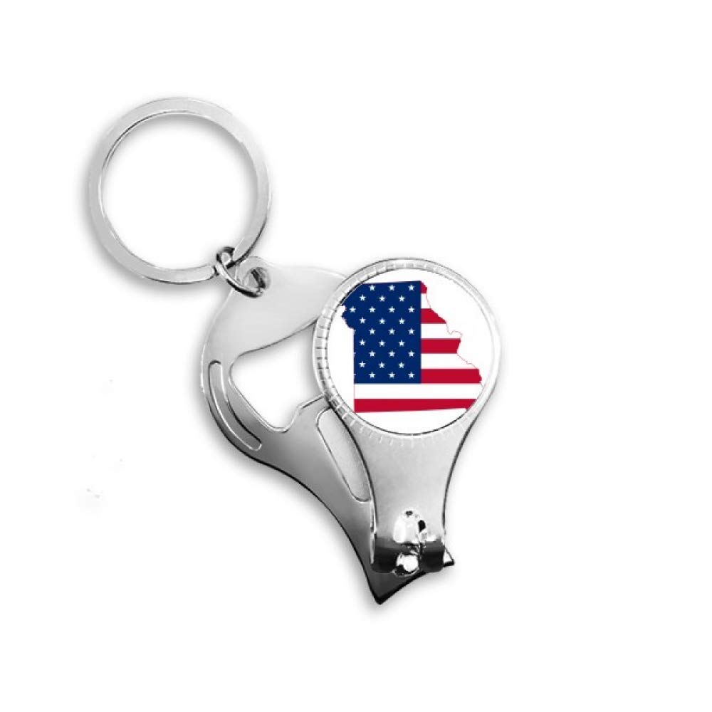 Missouri USA Map Stars and Stripes Flag Shape Nail Nipper Ring Key Chain Bottle Opener Clipper