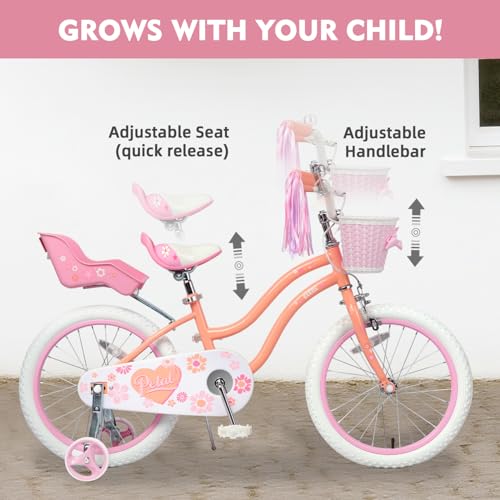 Image of Glerc Petal Girls Bike 12-18 Inch for Ages 2-9, Kids Bike with Training Wheels, Basket & Streamers, Princess Style Kids Bicycle, for Girls
