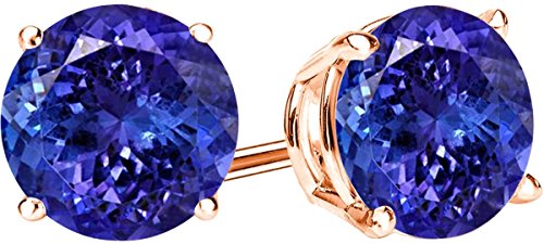 14K Rose Gold 3 Carat Natural Tanzanite Stud Earrings 4