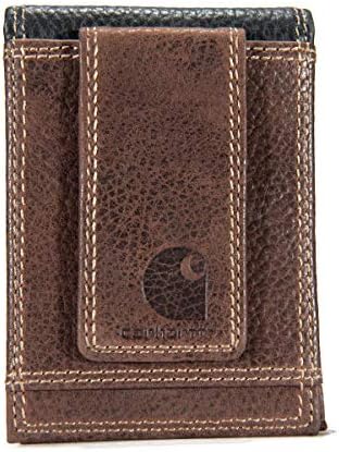 Carhartt Men's Front Pocket, Durable Canvas Wallet with & Without Money Clip, Leather Two-Tone (Brown & Black), One Size