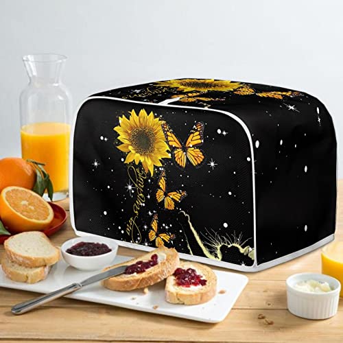Salabomia Toaster Dust Cover 4 Slice, Butterfly Sunflower Anti-Sputtering Toaster Covers, Washable Decorative Bread Toaster Cover, Dust Fingerprint Protection For Toasters Bread Maker, Black #TOP4