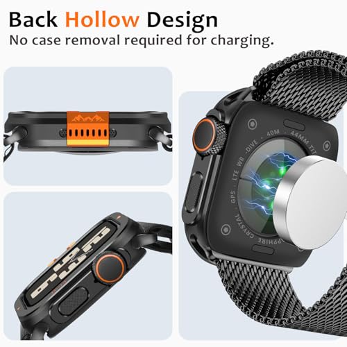 Amizee Metal Case Compatible with Apple Watch SE 3/2/1 Series 6/5/4 44mm with Back Cover, Rugged Protective Bumper Cover for iWatch 44mm, Black - Image 4