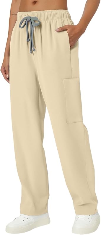 Kenvina Womens Elastic Waist Scrub Pants - Soft Comfort Adjustable Drawstring Side Pockets Nurses Casual wear Jogger Pants