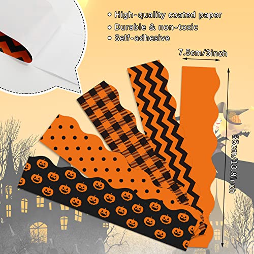 Image of Whaline 69Ft Halloween Bulletin Board Borders 5 Design 60Pcs Pumpkin Decoration Borders Orange Black Trim Border Bulletin Board Stickers for School Classroom Office Halloween Party Decoration