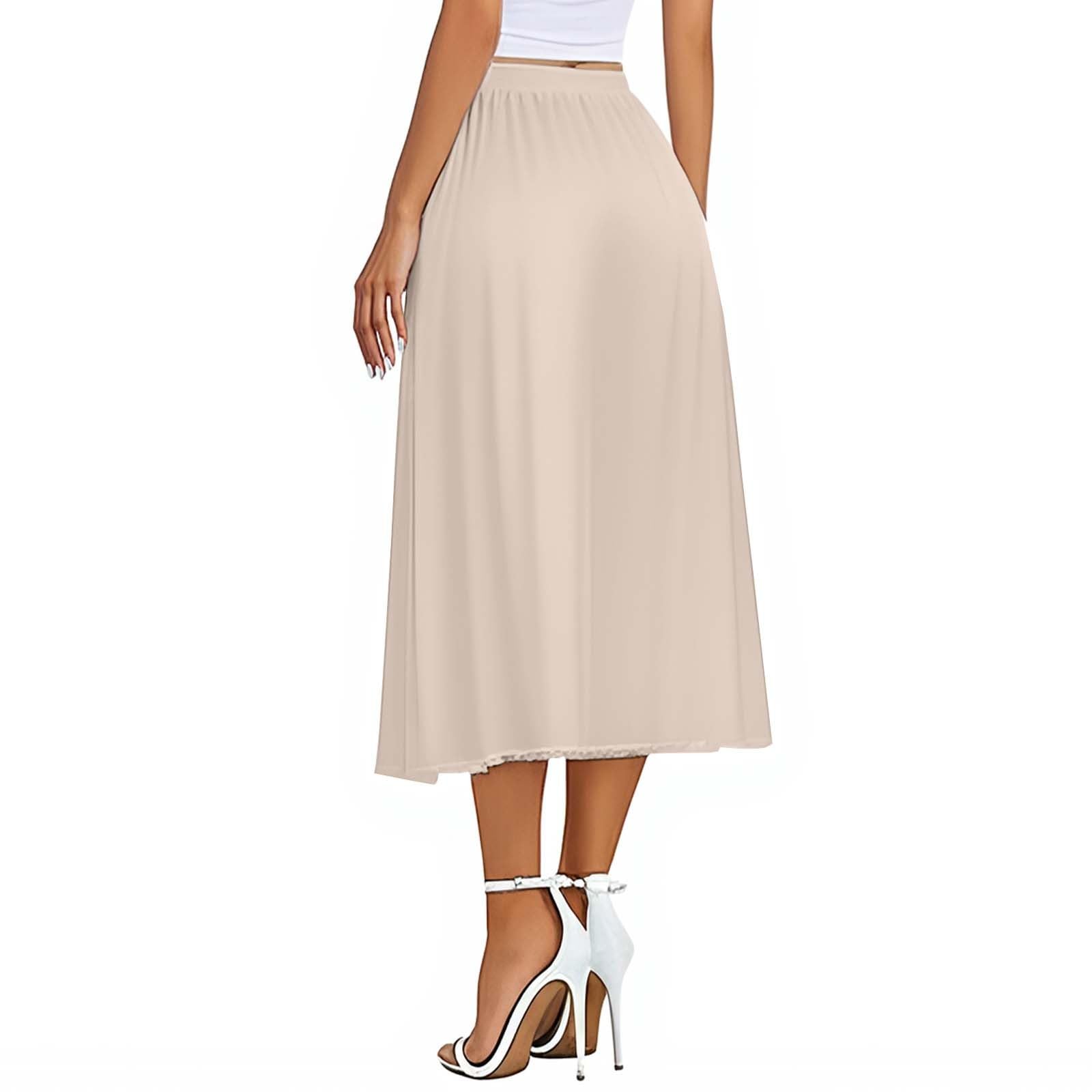 Enagua Mujer Larga Maxifalda Elegante Faldas Bajo Vestido Sedoso Toque Enaguas Invisibles Midi Falda Larga Verano Falda Oculta Cintura Elástica Casual Falda de Verano