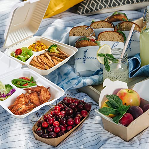 Ecolipak 50 Pack Clamshell Take Out Food Containers, 100% Compostable Disposable To Go Containers, 8X8 3-Compartment Heavy-Duty To Go Boxes For Food #TOP6