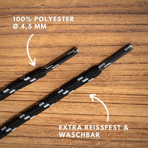 LaceHype 2 Paar - Premium Runde Schnürsenkel [ Ø4,5 mm ] Polyester für Arbeitsschuhe, Stiefel, Outdoorschuhe und Sportschuhe reißfeste Schuhbänder (Schwarz/Weiß, 110cm)