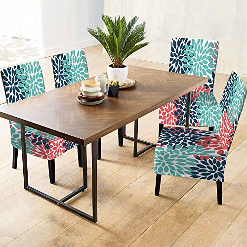 Numland Multicolor Dahlia Pinnata Flower Dining Room Chair Covers Fireworks Drops Colorful Flower Petal 1 Pack Short Stretchable Polyester Removable Washable For Home Kitchen Restaurant Banquet #TOP2