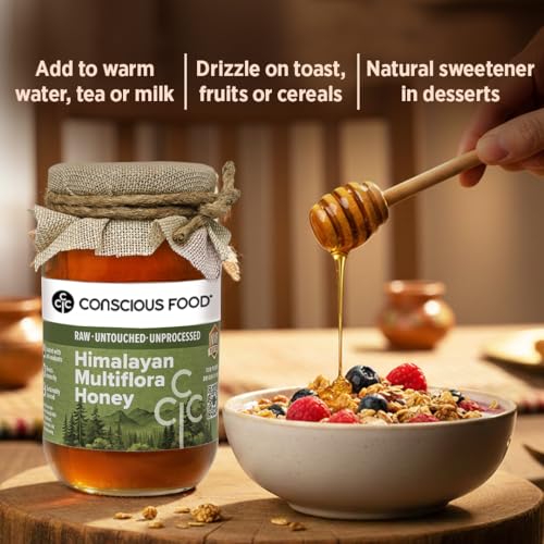 Image of Conscious Food Himalayan Multi Flora Honey | 500 gm | NMR Tested Honey | Tested in German Lab | Raw, Unheated and Unpasteurized
