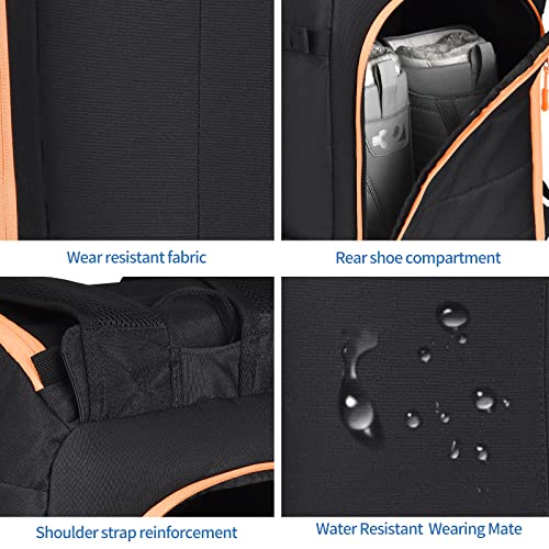 Feedmoo Ski Boot Bag Cooler Backpack 50L Waterproof Snowboard Travel Luggage Snow Bags Black With Orange Zipper For Youth Men Ski Helmet Goggles Gloves Skiing Gear Accessories(Black Orange) #TOP4