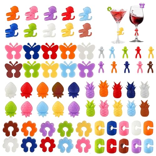 LUMOOM 70 marcadores de cristal de silicona, vasos de cristal coloridos, marcadores de vidrio de colores, marcadores de vidrio reutilizables para copa de vino, tazas, vasos