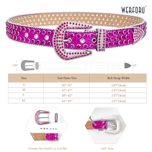 Image of WERFORU Women Men Western Rhinestone Studded Leather Belt Unisex Bling Cowgirl Cowboy Waist Belt for Jeans Pants Dress