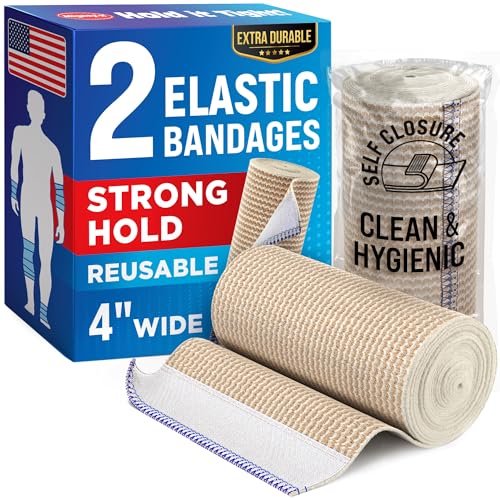 Premium Elastic Bandage Wrap – (2pk) – 4” Self-Closing Reusable Compression Bandage Wrap for Legs and Arms - Foot, Elbow, Knee Wrap
