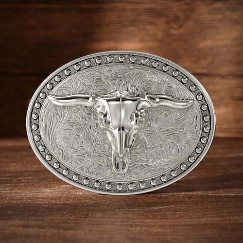 Image of Western Cowboy Belt Buckle for Men Vintage Cowboy Cowgirl Rodeo Texas Buckle Longhorn Bull Belt Buckles