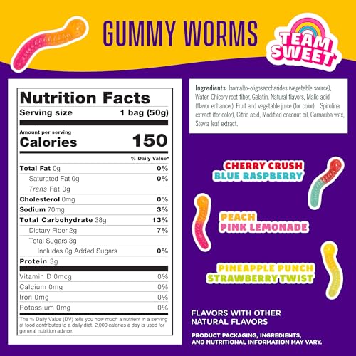 Image of SmartSweets Sour Gummy Worms, Low Sugar Gummy Candy, 1.8oz Bags, 14 Pack