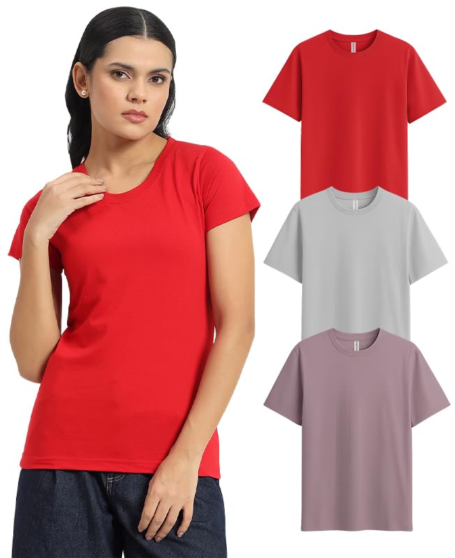 Image of Sleepynuts Women's Plain Round Neck Regular Fit Half Sleeve Cotton T Shirt