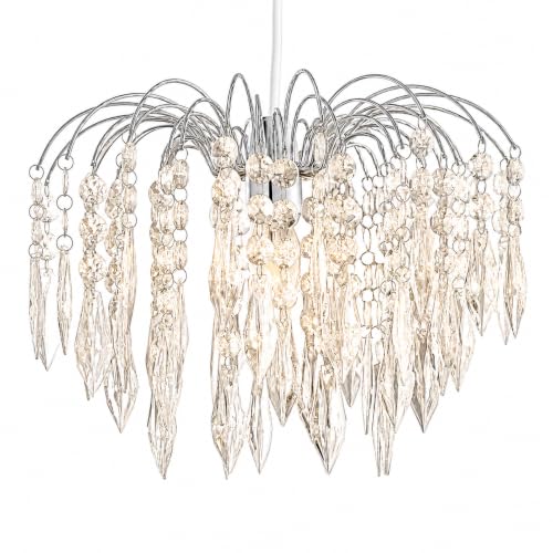 Image of Large Chrome Easy Fit Chandelier with Clear Crystal Effect Acrylic Diamond Drops