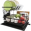 BOOSINY Dish Racks for Kitchen Counter, Dish Drying Rack with Utensil Holder, 2 Tier Dish Drainer and Darinboard Set with Cup Holder, Cutting-Board Holder and Drying Mat (Black) BOOSINY Dish Racks for Kitchen Counter, Dish Drying Rack with Utensil Holder, 2 Tier Dish Drainer and Darinboard Set with Cup Holder, Cutting-Board Holder and Drying Mat (Black)