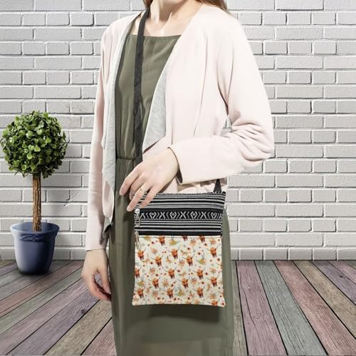Highland Cattle Messenger Bag Small Ethnic Pattern Printed Adjustable Strap Crossbody Zipper Bag Highland Cattle Phone Bag Wallet Cute Shoulder Handbag for Women3