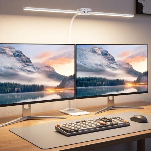 Image of 24W Led Desk Lamps with Base for Office Home, 31.5-in Double Head, White | Dual Screen Computer Monitor Desk Light,Dimmable 4 Colors, Eye Care Architect Table Light for Working Reading Drafting