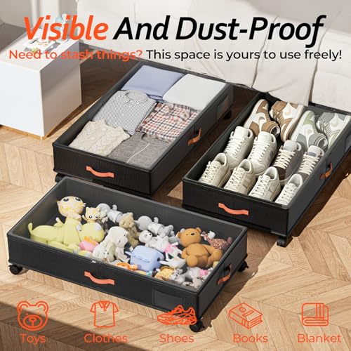 Tsinglax 66L 4-Pack Under Bed Storage with Wheels, 30" L x 16" W x 7.5" H by Tsinglax - Used condition - Image 6