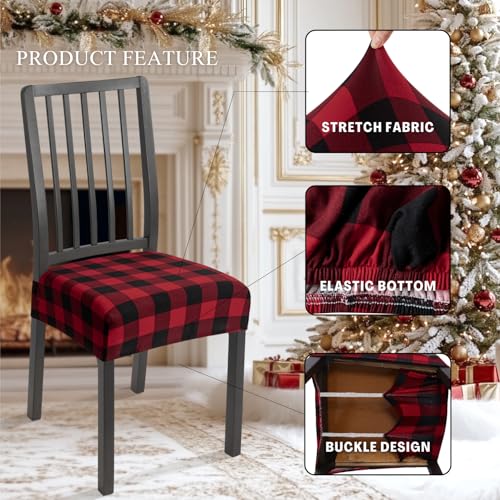 Image of SearchI Dining Chair Seat Covers Set of 6, Rear Covered, Red and Black