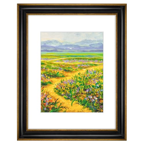 Golden State Art, 11x14 Photo Frame With Mat for Pictures 8x10 and Real Glass (Black With Antique Gold Trim - White Color Mat, 1.25 Inch Frame Border)