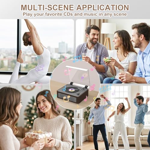 Mycket Portable CD Player Built-in Dual Stereo Speakers, Small Vintage CD Players for Home, Rechargeable CD Player with Bluetooth Input/Output, USB Playback, AUX in, Headphone Jack, Remote Control - Image 5