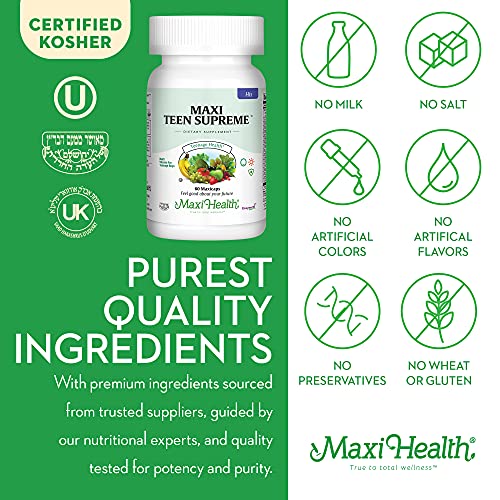 Maxi Health Teen Supreme His Vitamins For Teen Boys (60) - Teen Multivitamin For Young Men Ages 12 17 - Daily Teen Vitamins For Height Growth, Nutrition, Energy, Antioxidants & Teen Boy Needs #TOP3