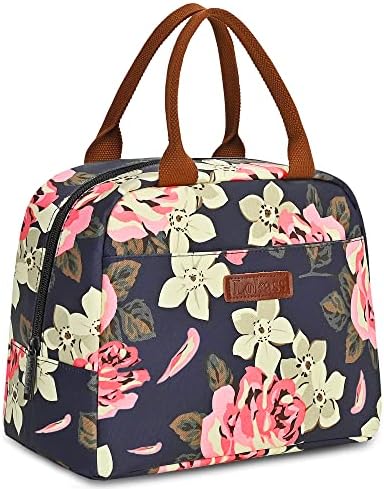 LOKASS Lunch Bag Women Insulated Lunch Box Water-resistant Lunch Tote Thermal Lunch Cooler Soft Liner Lunch Bags for Girls Lady Adults Work/College/Picnic/Beach/Fishing (Peony)