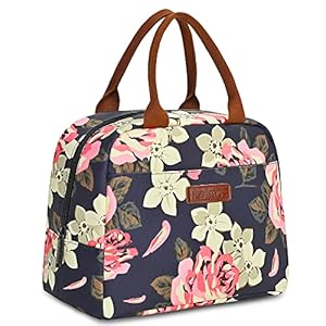 LOKASS Lunch Bag Women Insulated Lunch Box Water-resistant Lunch Tote Thermal Lunch Cooler Soft Liner Lunch Bags for Lady Adults Work/Picnic/Beach/Fishing (Peony)