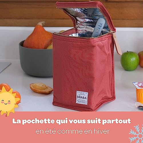 Béaba, Pochette Repas Bébé Isotherme, Rangement biberons Grand Format, Grande capacité, Transporte Repas Complet, Matière Souple, Pliable, Tissu imperméable, Terracotta
