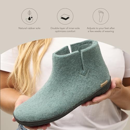 Image of Glerups 100% quality wool mix Boot Slipper with rubber sole - Unisex