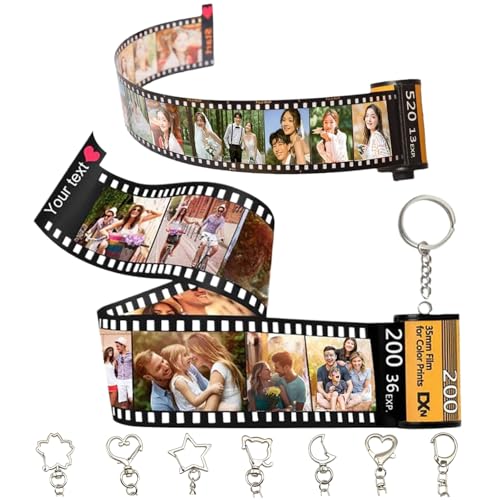 DkuIttYin Personalized Camera Film Roll Keychain Photo Custom Picture Reel Album Keychains with 5/10/15/20/25/30 Photos (10 Photos)