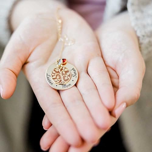 Miniatura 2 de Mother’s Day Personalized Gold Filled Family Tree Name Necklace with Birthstones Gift for Mom Grandma from Daughter Son Grandchildren