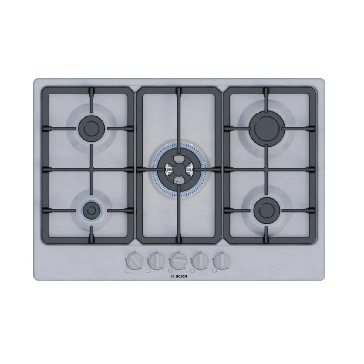 Bosch PGQ7B5K90 75cm, 5 burners, 3.3kW Wok, 3 Dishwasher suitable cast iron pan supports, new standa