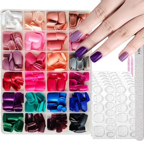 Image of 576Pcs Press on Nails Square Fake Nails Short Pure Color Glue on Nails Matte Full Cover Stick on Nail for Women Manicure 576Pcs