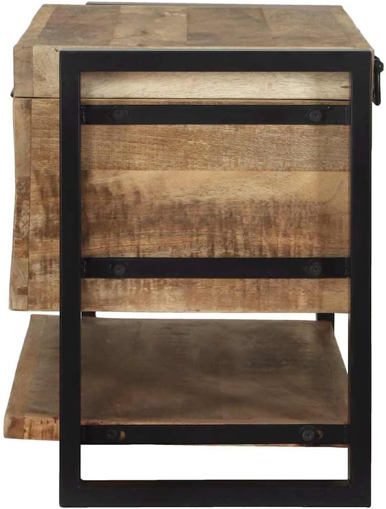 Industrial Storage Box, Solid Mango Wood Trunk with Spacious Interior, Large Rectangular Wooden Chest for Living Room, Bedroom Blanket and Toy Organizer, 31.5 x 13.8 x 17.7 Inches