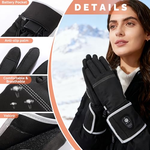 SAVIOR HEAT Bluetooth Heated Glove Liners for Men & Women, Thin Rechargeable Gloves with 3 Heat Levels, Touchscreen Thermal Hand Warmers for Skiing, Hiking & Cycling (Black-LYBH06, X-Small/Small) by SAVIOR HEAT - Image 6
