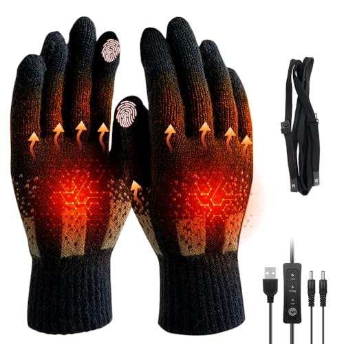 LYPPUL Guantes Calefactables USB para Hombres y Mujeres, Guantes Térmicos USB, Guantes de Calor USB con 3 Niveles de Temperatura, Lavables, Guantes Calientes para Pantalla Táctil (Negro)