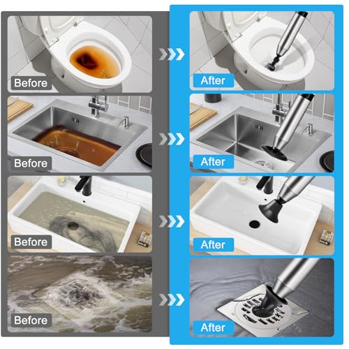 Image of High Pressure Toilet Plunger, Air Drain Blaster with Pressure Gauge, Heavy Duty Toilet Unclogger Tool, Powerful Clog Remover for Bathroom Clogs, Multiple Accessories Included