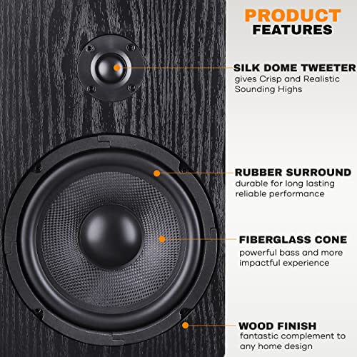 Pyleusa Home Theater Wooden Bookshelf Speakers - Wall-Mountable With 0.75'' Silk Dome Tweeter And Aluminum Voice Coils, Pair, Neat Black Color, Gold Plated 5 Way Binding Post - Psmsp6 #TOP2