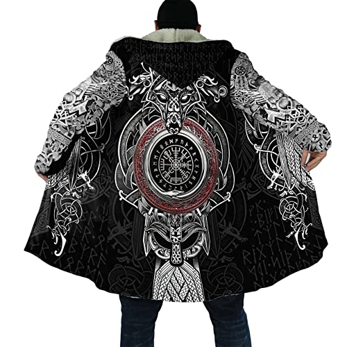 Ragnarok Fenrir Wolf Men's winter thickened warm lambswool hooded parka Viking Mythology Casual Parker Jacket outerwear (Color : Fenrir Wolf A13, Size : 3X-Large)