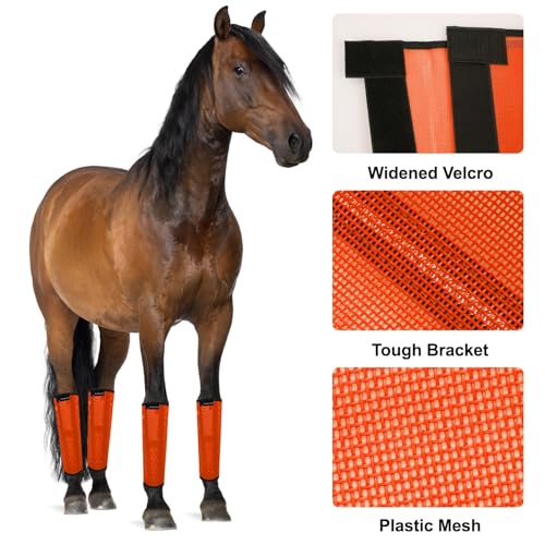 Image of FOXLVDA Horse Fly Boots (Set of 4) - Comfortable Horse Wraps | with Mesh & Metal Support Bars to Reduce Stomping and Leg Fatigue, for Ponies under 14.2hh, Medium